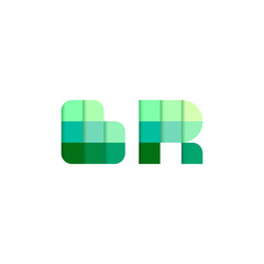 Initial Letters BR, B, R Pixel Brick Logo Design Inspiration in Green Color