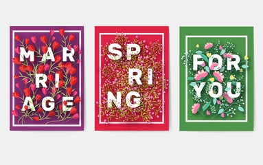 Flower theme for the design of gift flyers. The best cards for a wedding or birthday. Template for decorating of an invitation to flower shop