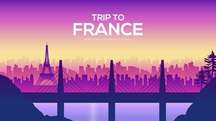 Fototapeta premium Big France bridge on the landscape background of the city concept. Urban vector illustration design.