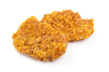 Fried Chicken nuggets, close-up, isolated on white background