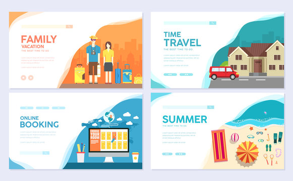 Tour of the world. Traditional travel  brochure card set. Summer vacation trip template of flyear, web banner, ui header, enter site. Layout invintation modern slider