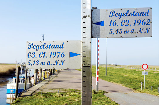 Sturmflut an der Nordseek&uuml;ste, Pegelstand 1962 und 1976