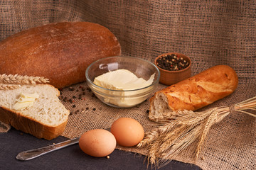 bread with butter. Concept of homemade food. Close up