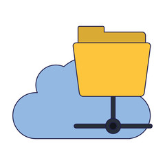 cloud computing and folder symbol blue lines