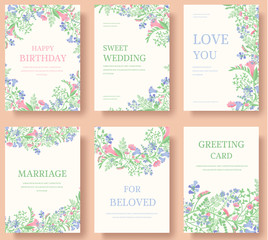 Set of flower wedding ornament concept. Art traditional, magazine, book, poster, abstract, element. Vector layout decorative ethnic greeting card or invitation design background