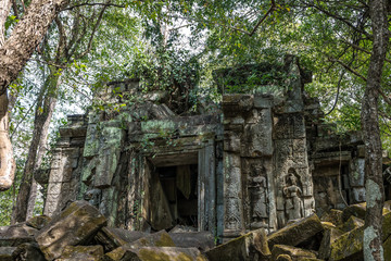 Ruins of ancient Beng Mealea Temple over jungle, Cambodia.