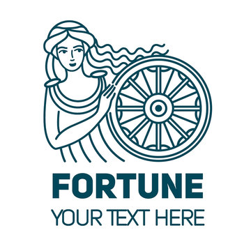 Fortuna roman goddess of wealth money and fortune linear illustration. Beautiful and young woman.