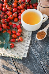 Medicinal plants and herbs composition: Dog rose, bunch branch Rosehips, types Rosa canina hips and herbal tea