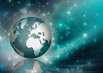 Best Internet Concept of global business. Globe, glowing lines on technological background. Wi-Fi, rays, symbols Internet, 3D illustration