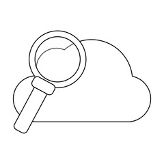 cloud computing and magnifying glass black and white