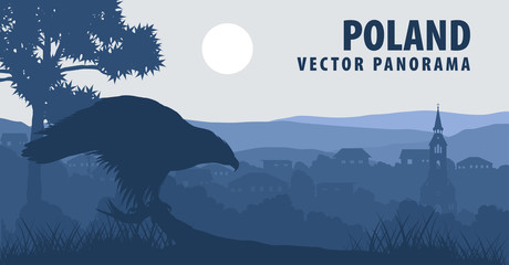 vector panorama of Poland with white-tailed eagle