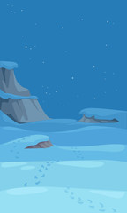 vector illustration of night snowy landscape
