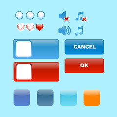 vector set of buttons sound, music, hearts , cancel, ok