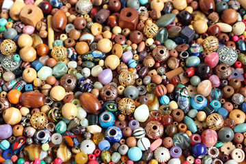 Close up of various beads for jewellery making
