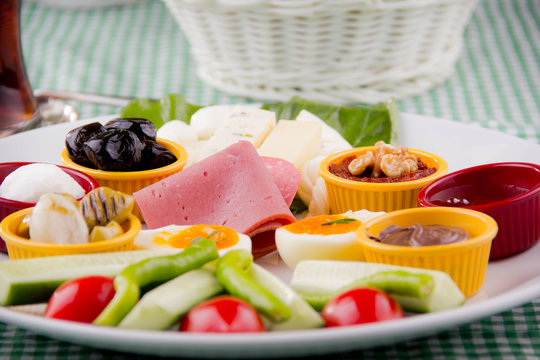 Turkish breakfast and tea - kahvalti tabagi