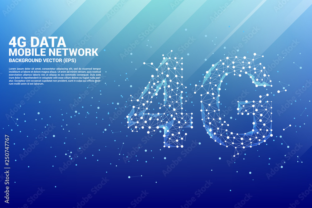 Poster Vector Polygon dot connect line shaped 4G mobile network. Concept for mobile phone data sim card technology.