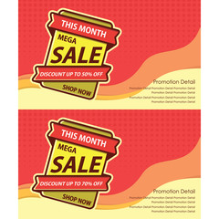 Mega Sale Discount Up To 50% Banner Template. Flat Outline Design Vector Illustration.