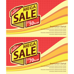 Mega Sale Discount Up To 50% Banner Template. Flat Outline Design Vector Illustration.