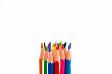 Color pencils isolated on white background. Close up