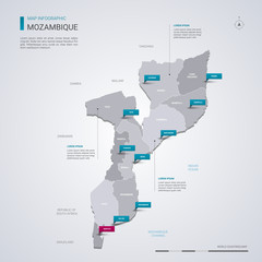 Mozambique vector map with infographic elements, pointer marks