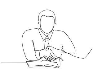 continuous line drawing concept of business people meeting with handshake. vector