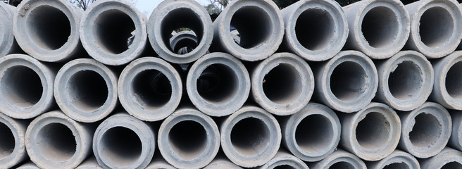 Precast reinforced concrete pipes laying on the ground