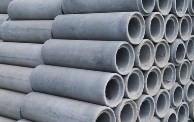 Precast reinforced concrete pipes laying on the ground