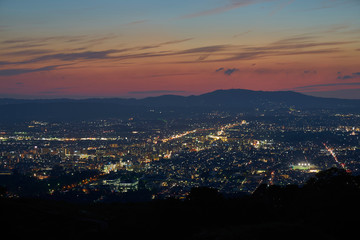 奈良公園若草山からの夕景
