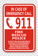 Call 911 Sign on transparent background