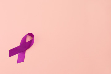 Purple ribbons toning copy space background, Alzheimer's disease, Pancreatic cancer, Epilepsy awareness, Hodgkin's