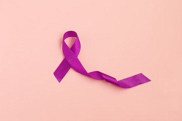 Purple ribbons toning copy space background, Alzheimer's disease, Pancreatic cancer, Epilepsy...