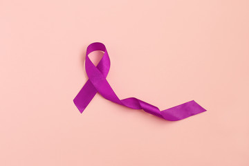 Purple ribbons toning copy space background, Alzheimer's disease, Pancreatic cancer, Epilepsy awareness, Hodgkin's