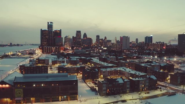 Detroit residentials downtown aerial view Winter