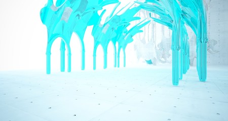 Abstract  concrete gothic interior with glass. 3D illustration and rendering.