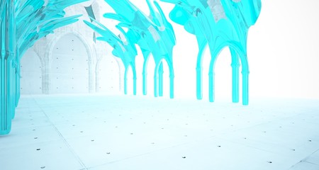Obraz premium Abstract concrete gothic interior with glass. 3D illustration and rendering.