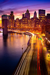 Must see when visiting New York City. View of Lower Manhattan and  Brooklyn at sunset. Night scene....