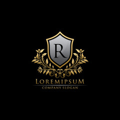 Golden Shield Protection R Letter Logo