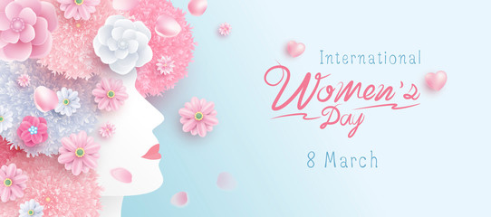 8 March International Women's day concept design of woman and flowers vector illustration