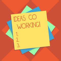 Handwriting text writing Ideas Co Working. Concept meaning use of working environment by showing who are self employed Multiple Layer of Blank Sheets Color Paper Cardboard photo with Shadow