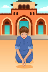Muslim Kid Praying in Mosque