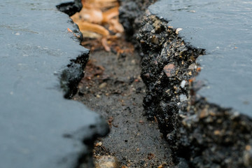 Crack in the Road during Rain