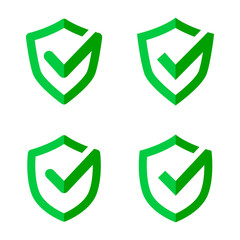 green check mark protection shield icon vector isolated on white background. logo template.