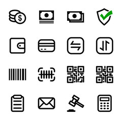 payment shopping icons set. money, qrcode