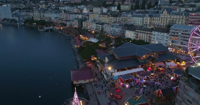 earial view of montreux in winter