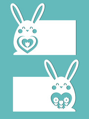 Easter cards with bunnies. Business card. A set of templates for paper cutting, laser cutting or plotter. Vector.