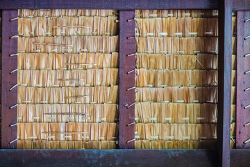 Roof made of dry Nypa palm leaf texture background. Patterns of nypa palm leaves tied together for roofing.