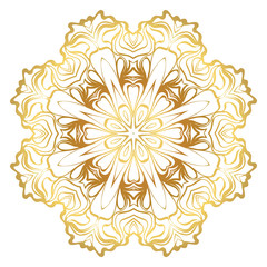 Luxury Art Deco Floral Pattern. Mandala Design. Vector Illustration. Oriental Pattern. Indian, Moroccan, Mystic, Ottoman Motifs. Anti-Stress Therapy Pattern. Gold color