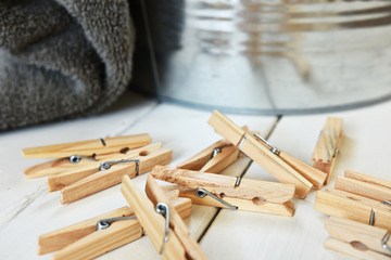 Wooden Cloth Pins Close Up