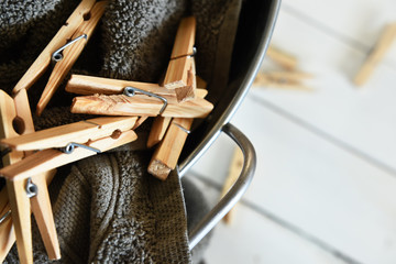 Wooden Cloth Pins Close Up