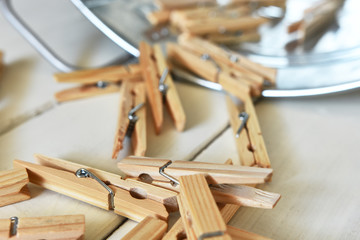Wooden Cloth Pins Close Up